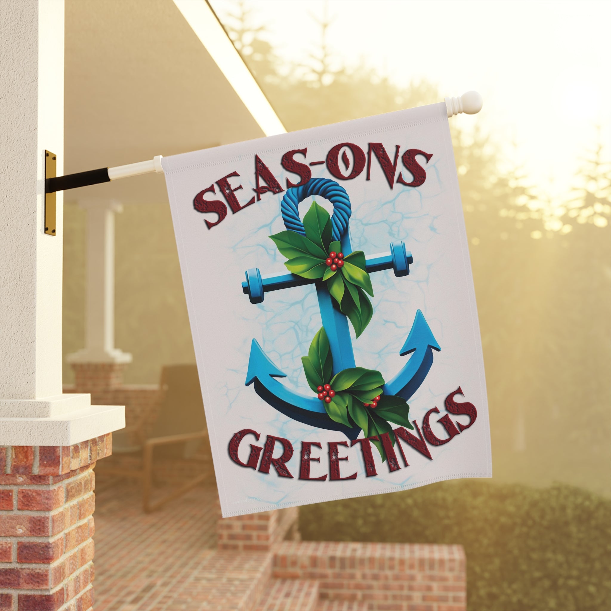 Seasons Greetings Coastal Christmas Yard Flag