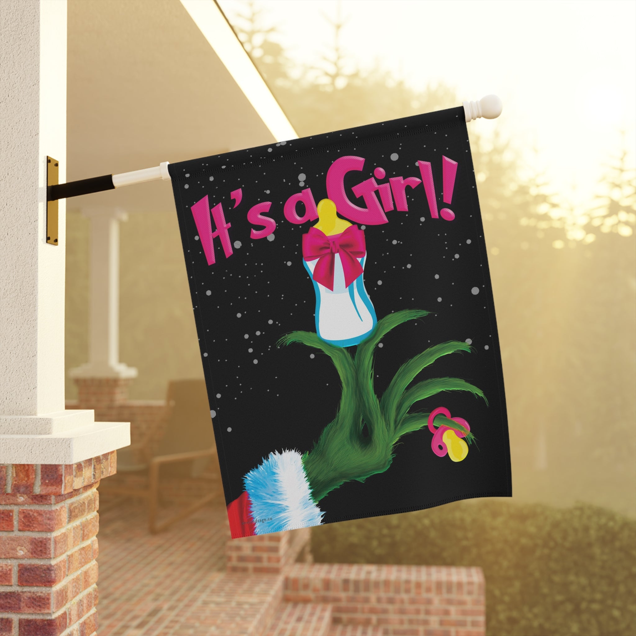 It's a Girl Grinch Holiday Baby Announcement Christmas Flag