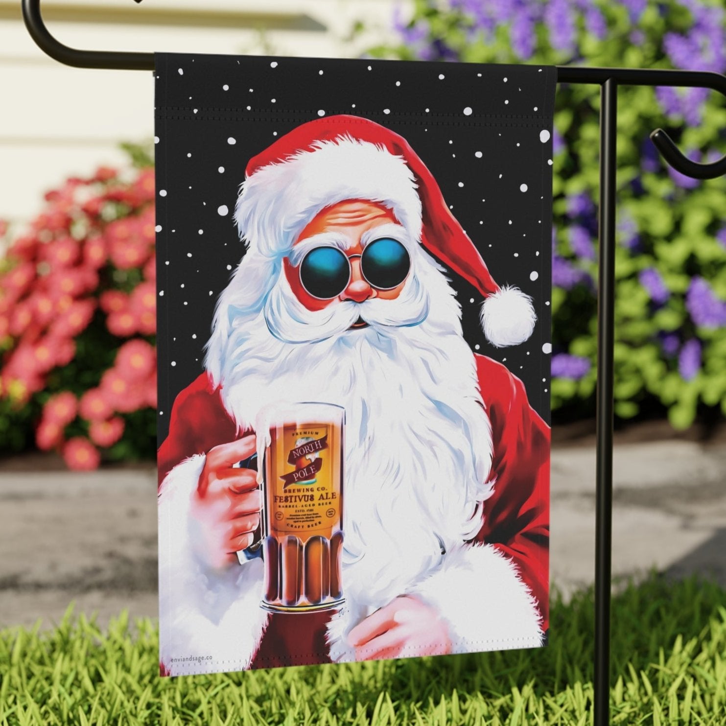 Groovy Santa Cheers Funny Christmas Flag