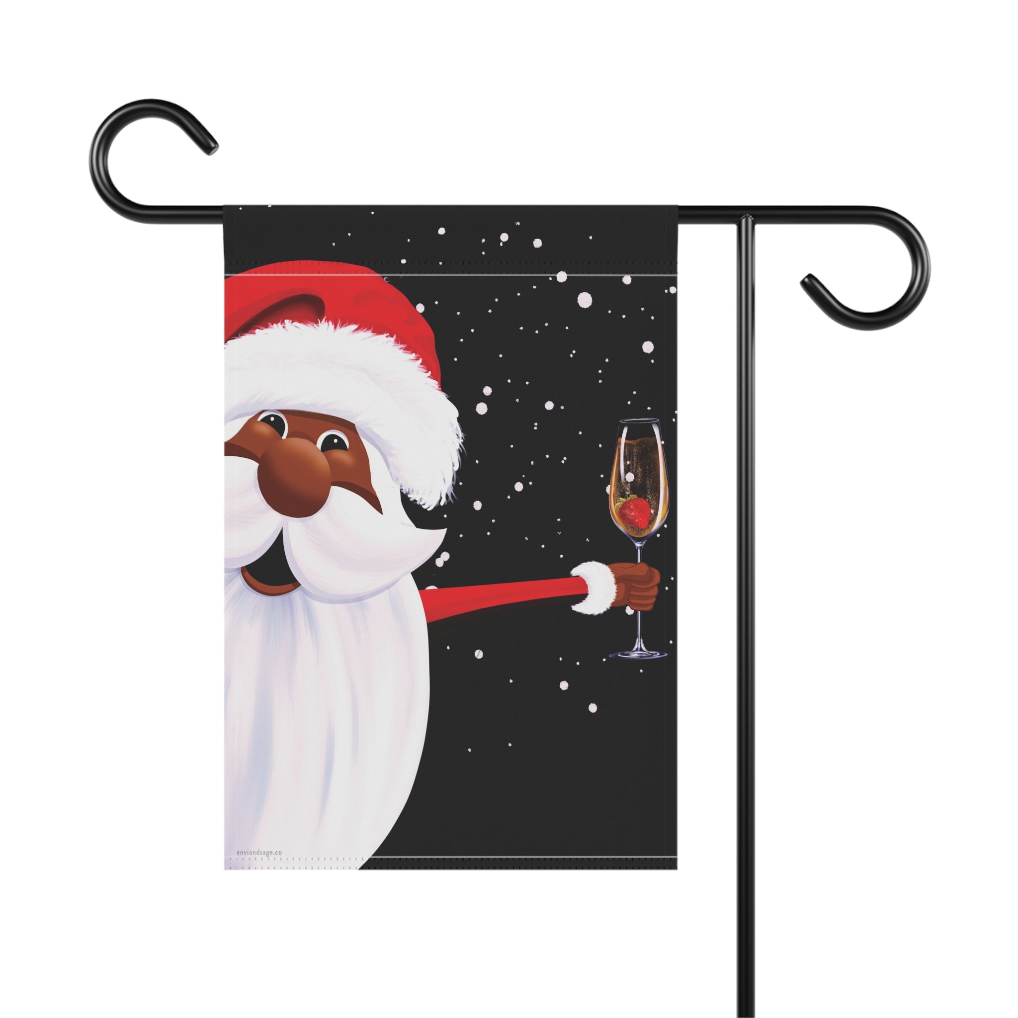 African American Champagne Party Santa Christmas Flag