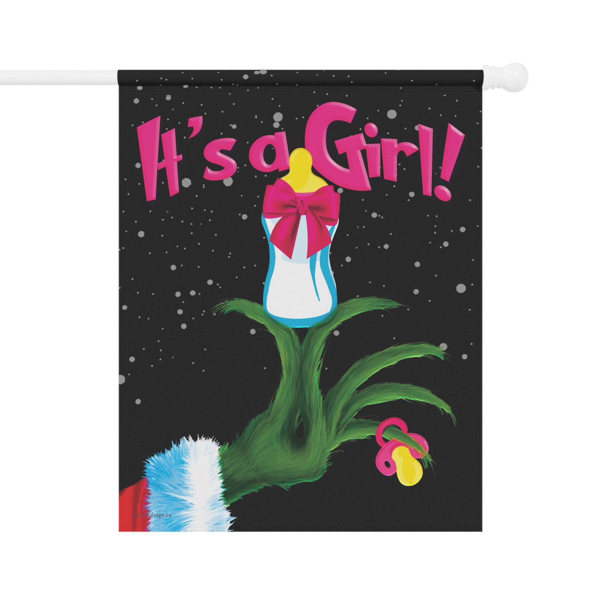 It's a Girl Grinch Holiday Baby Announcement Christmas Flag