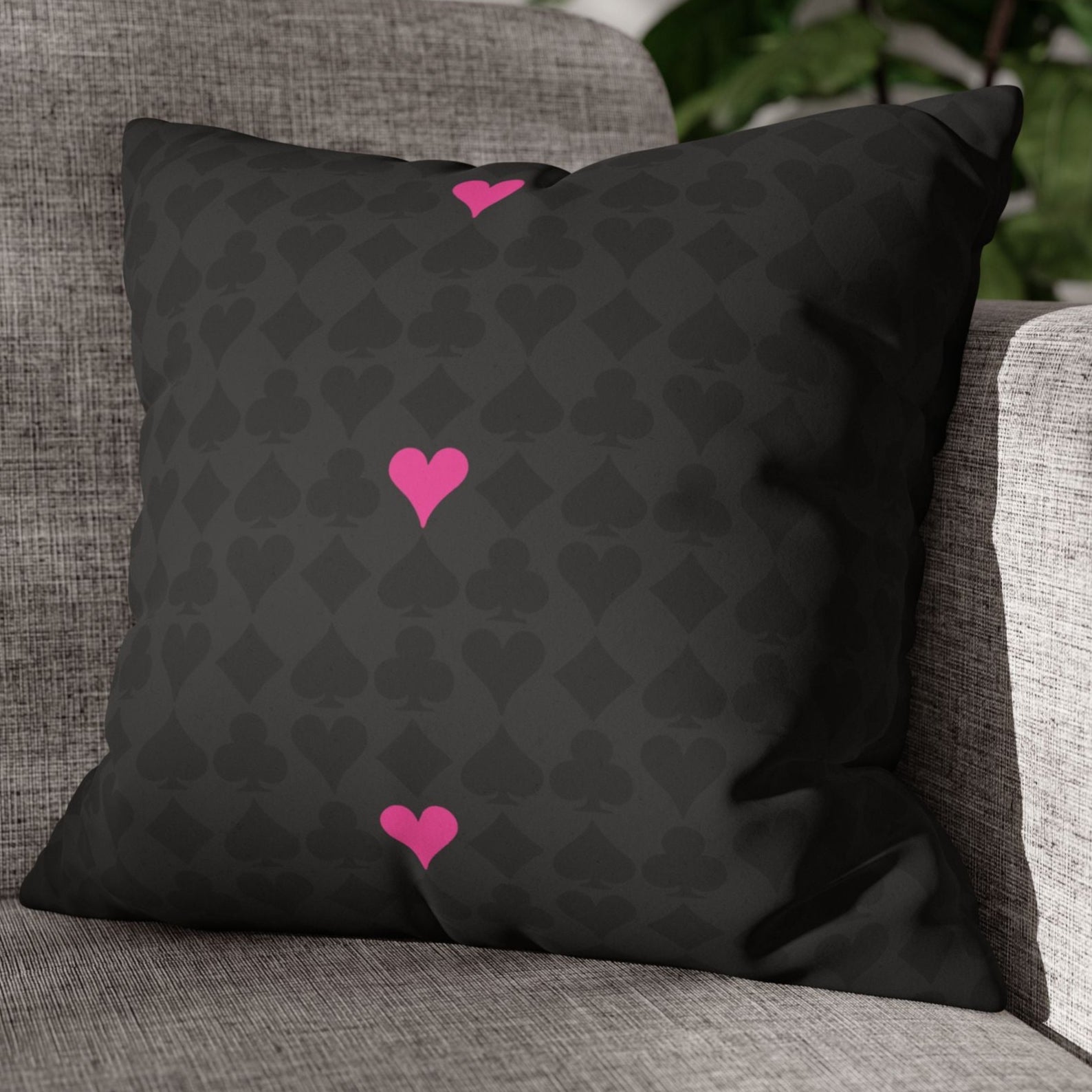 Playing Cards Heart Black and Pink Soft Accent Pillow Cover