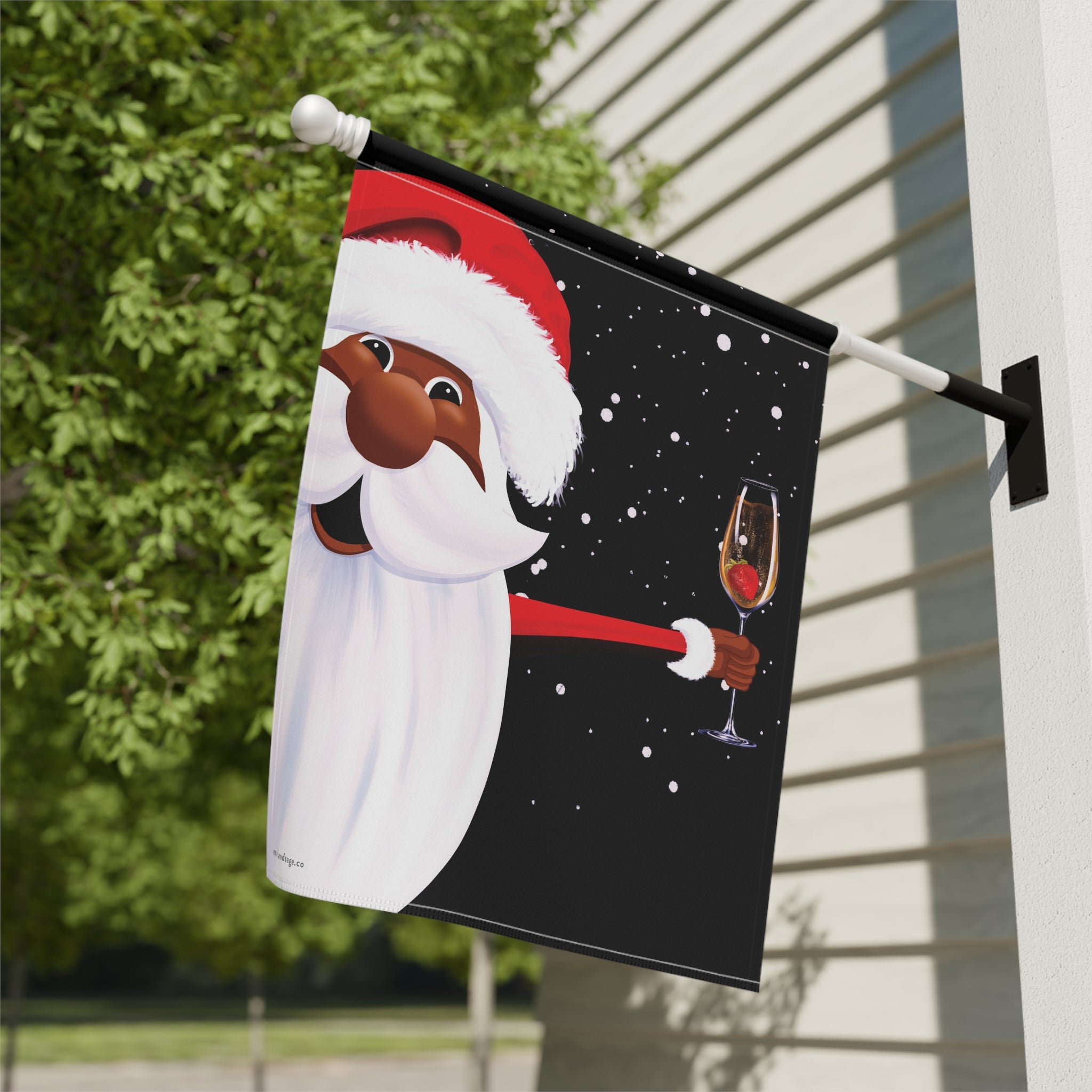 African American Champagne Party Santa Christmas Flag