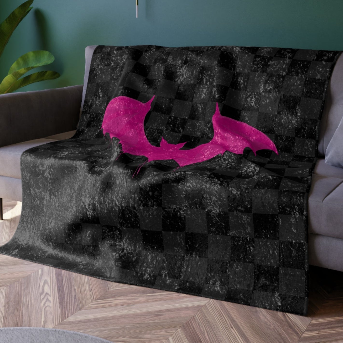 Pink Bat Checkered Decorative Throw Blanket