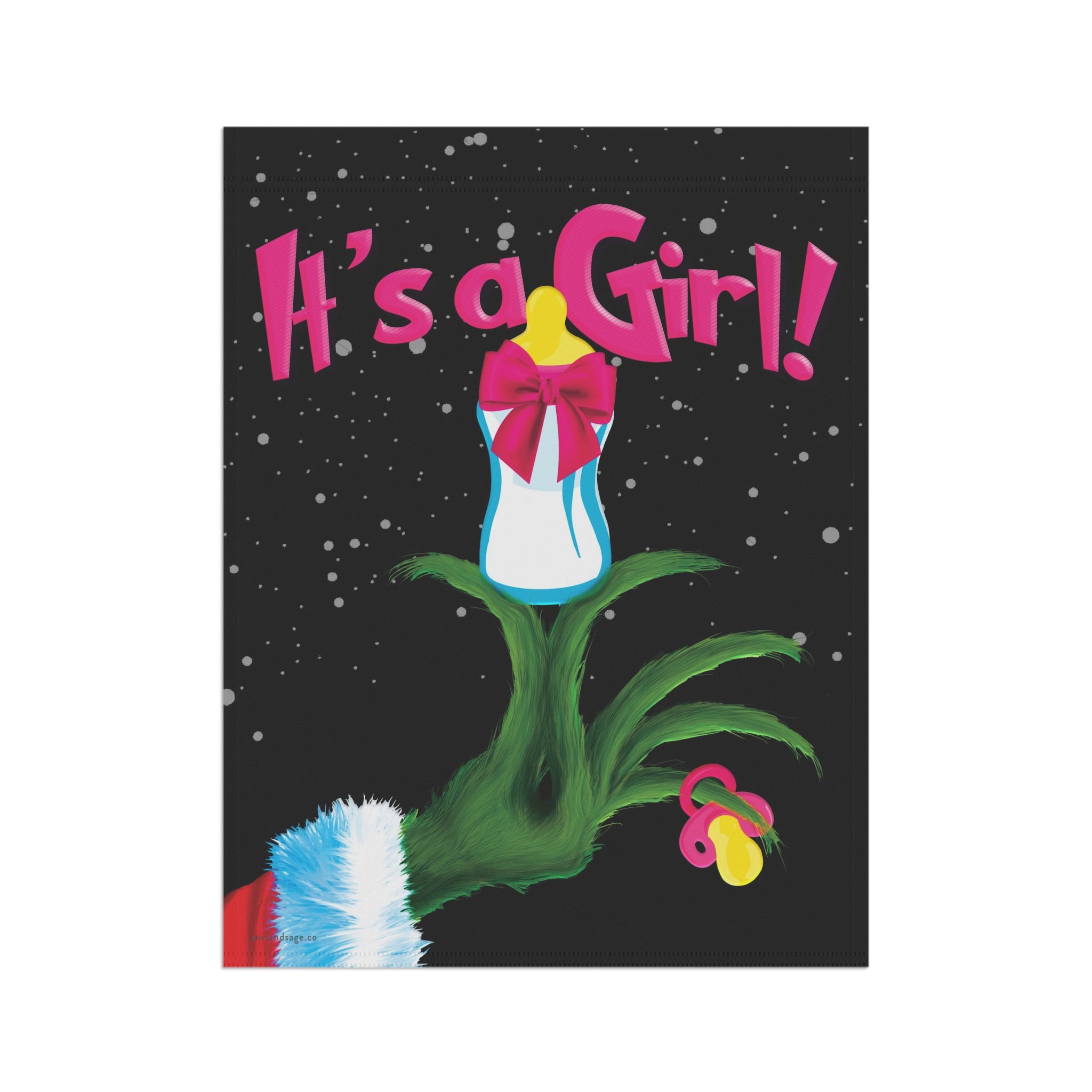 It's a Girl Grinch Holiday Baby Announcement Christmas Flag