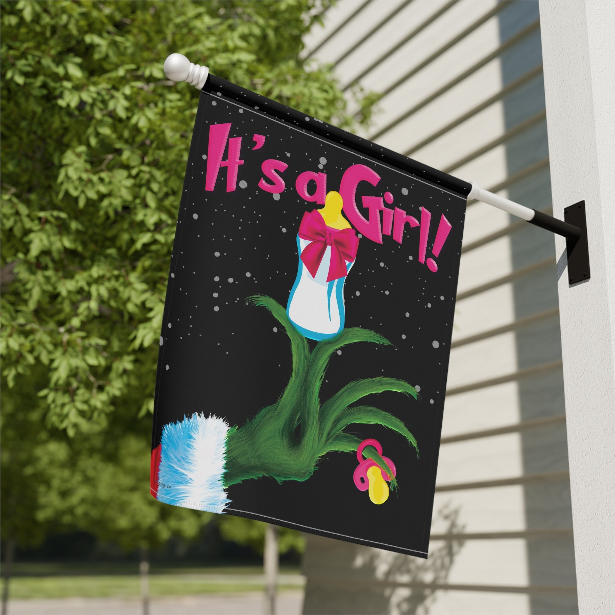It's a Girl Grinch Holiday Baby Announcement Christmas Flag