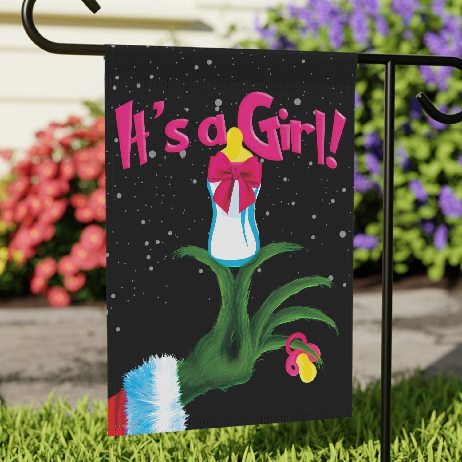 It's a Girl Grinch Holiday Baby Announcement Christmas Flag