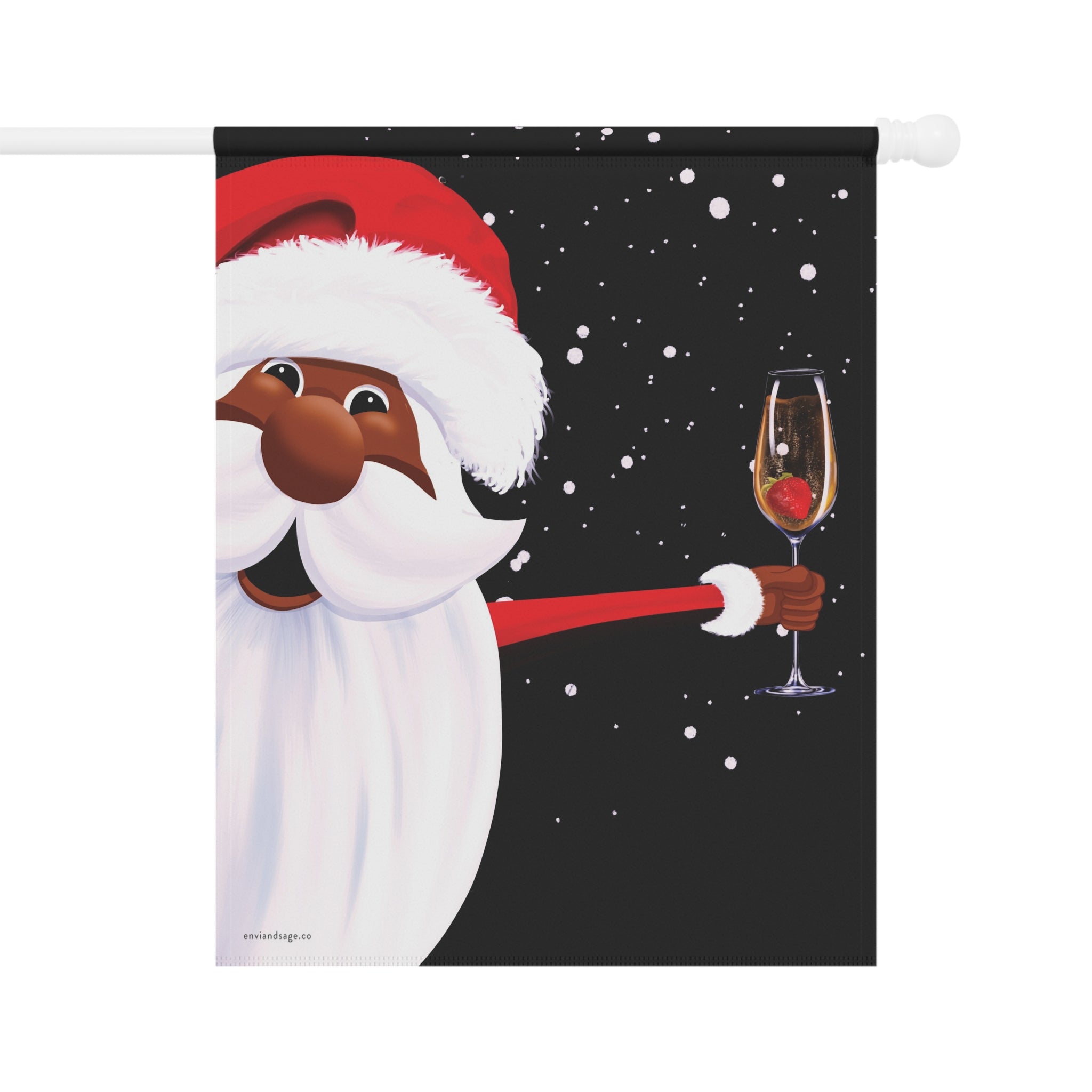 African American Champagne Party Santa Christmas Flag