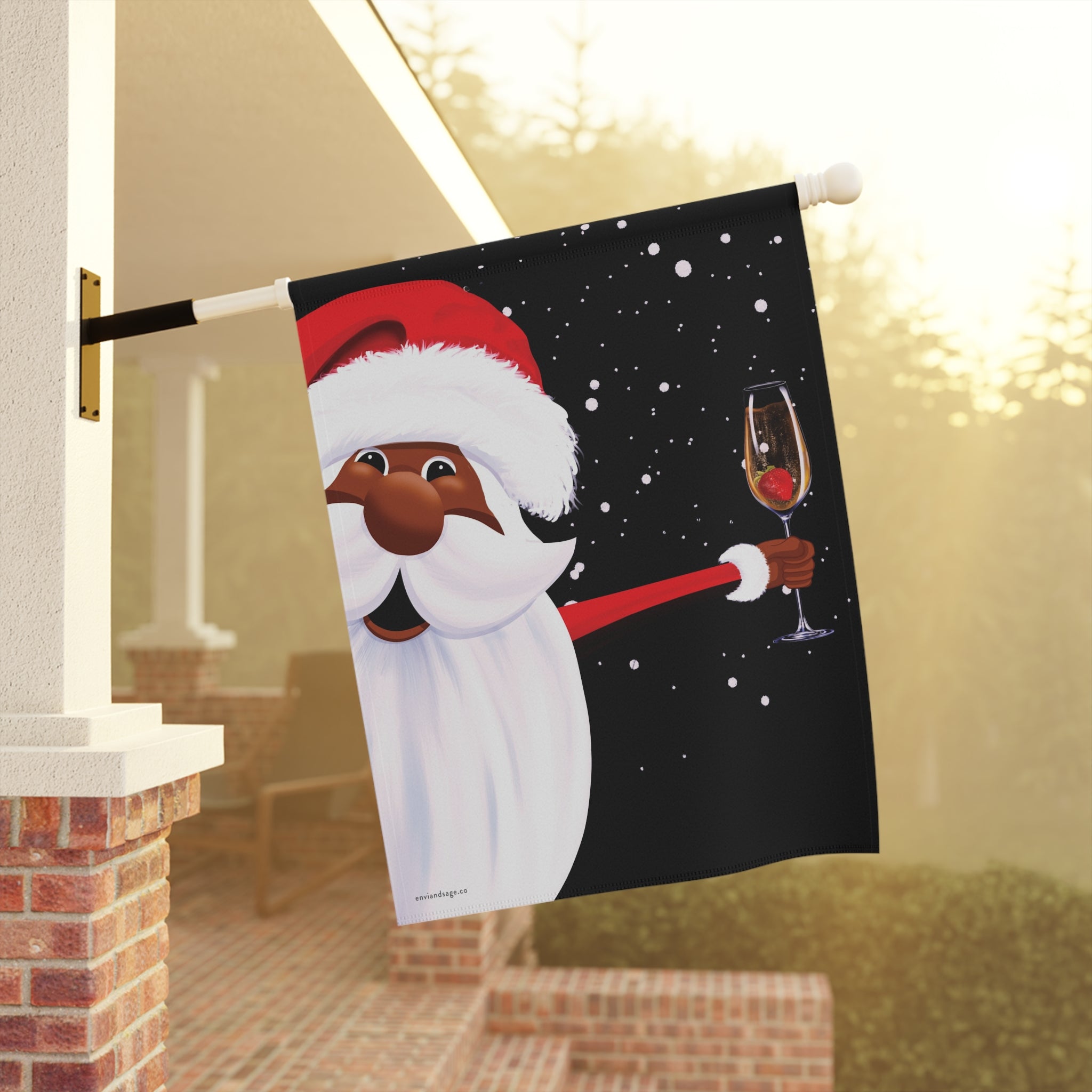 African American Champagne Party Santa Christmas Flag