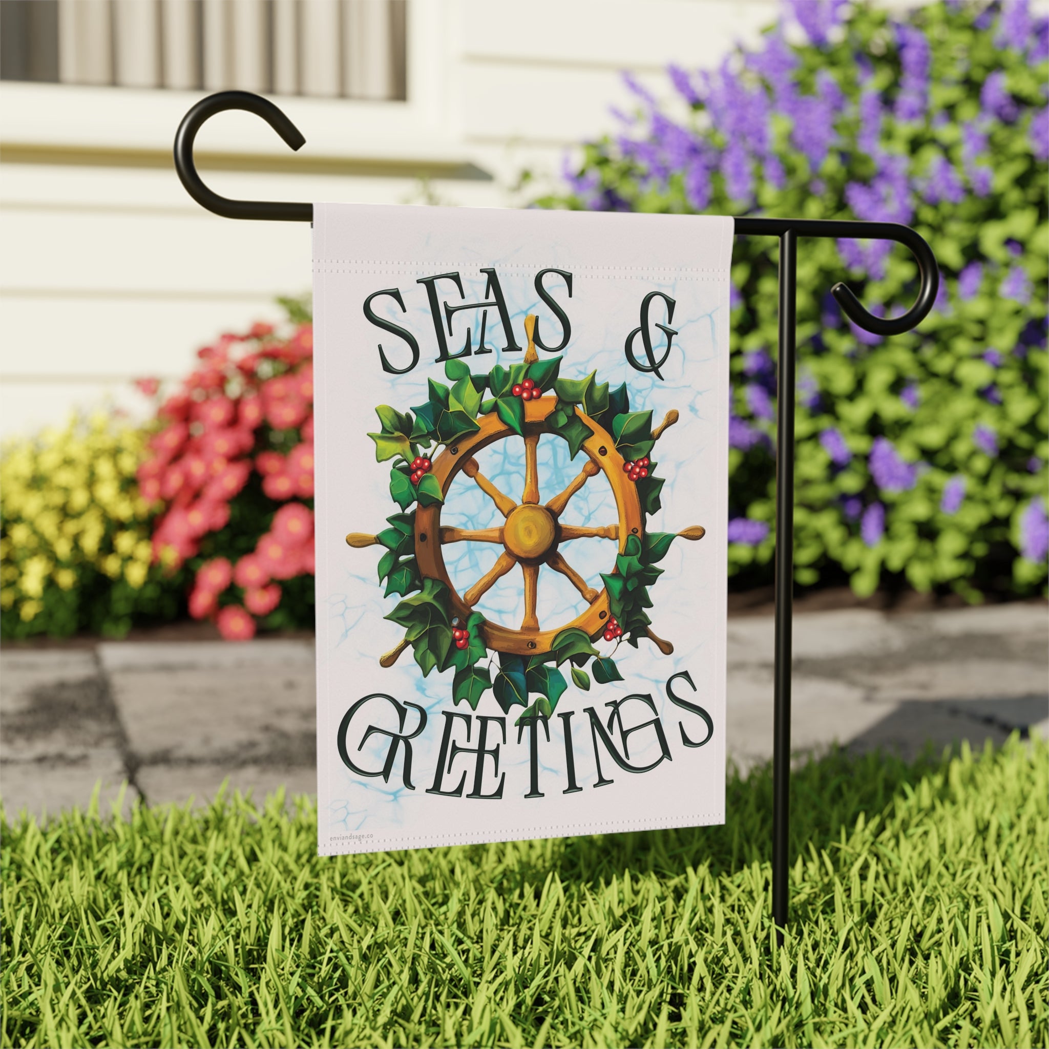 Seas and Greetings Nautical Christmas Flag