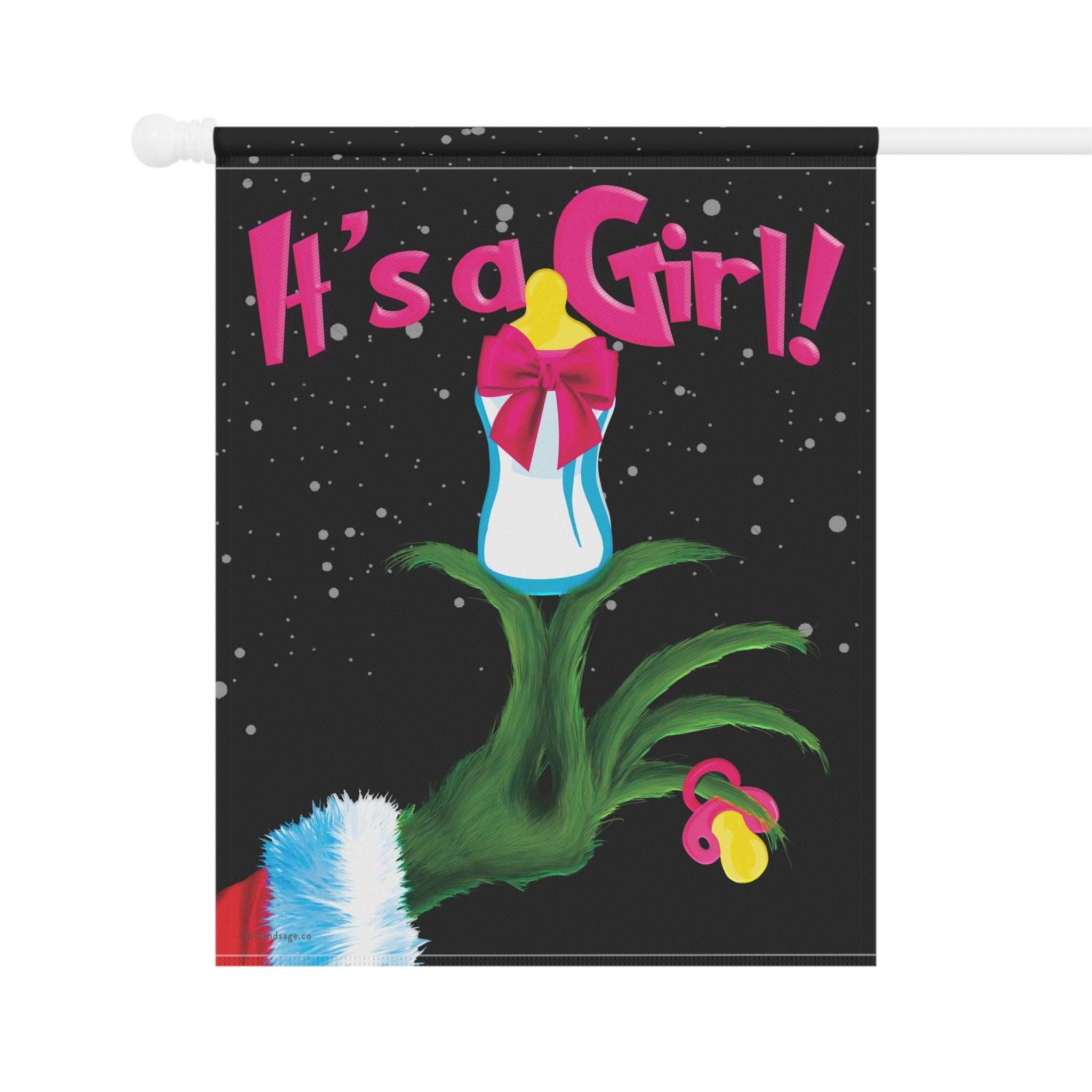 It's a Girl Grinch Holiday Baby Announcement Christmas Flag