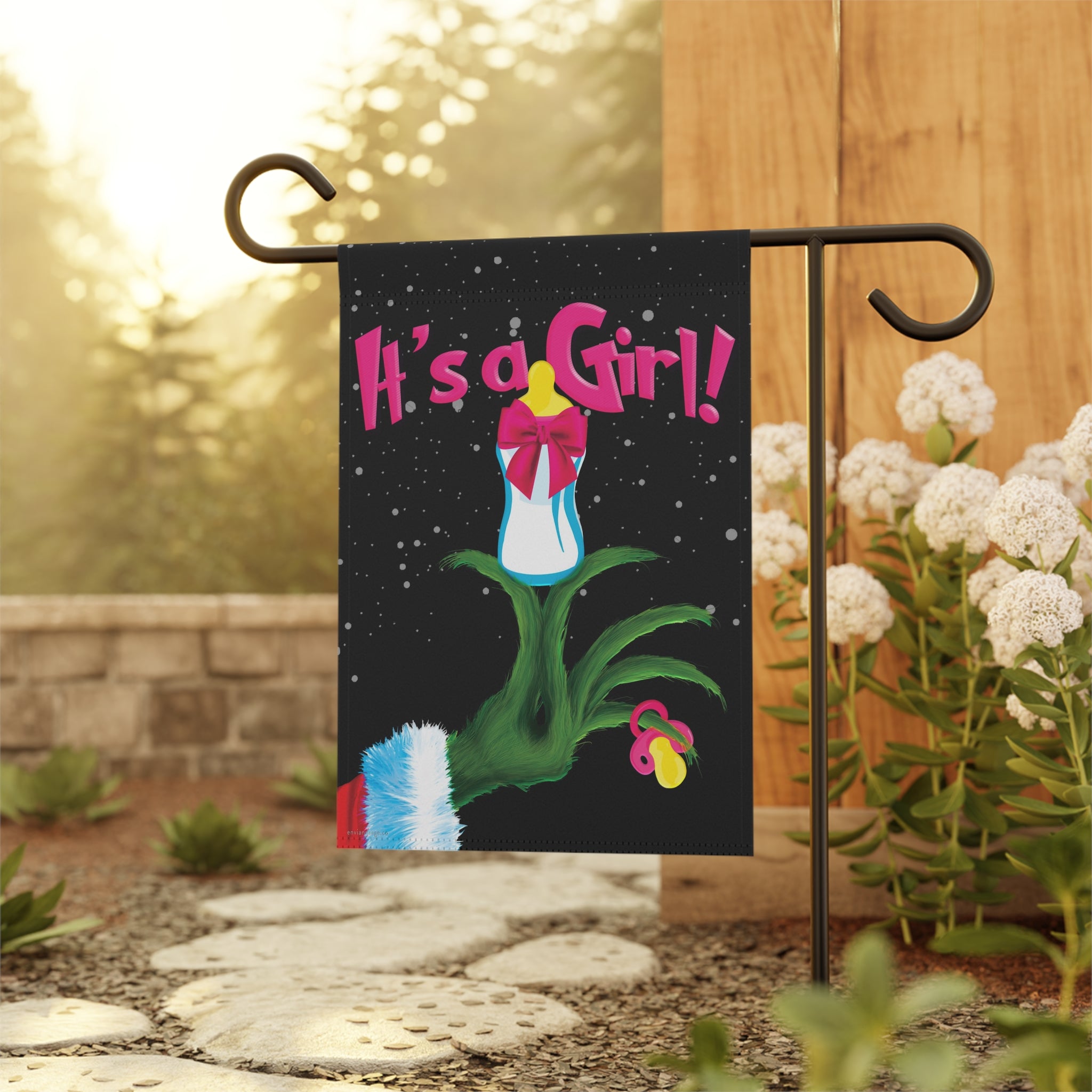 It's a Girl Grinch Holiday Baby Announcement Christmas Flag