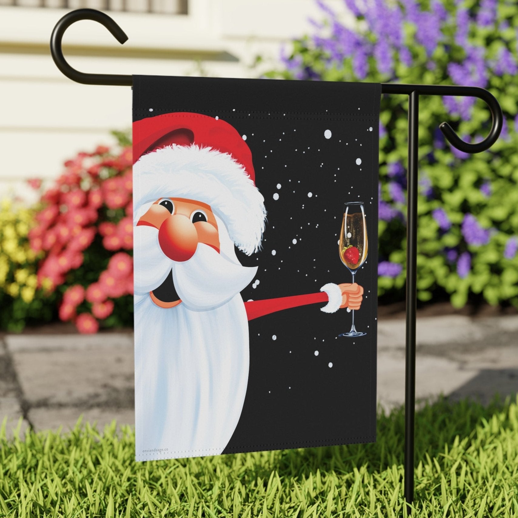 Champagne Party Santa Funny Christmas Flag