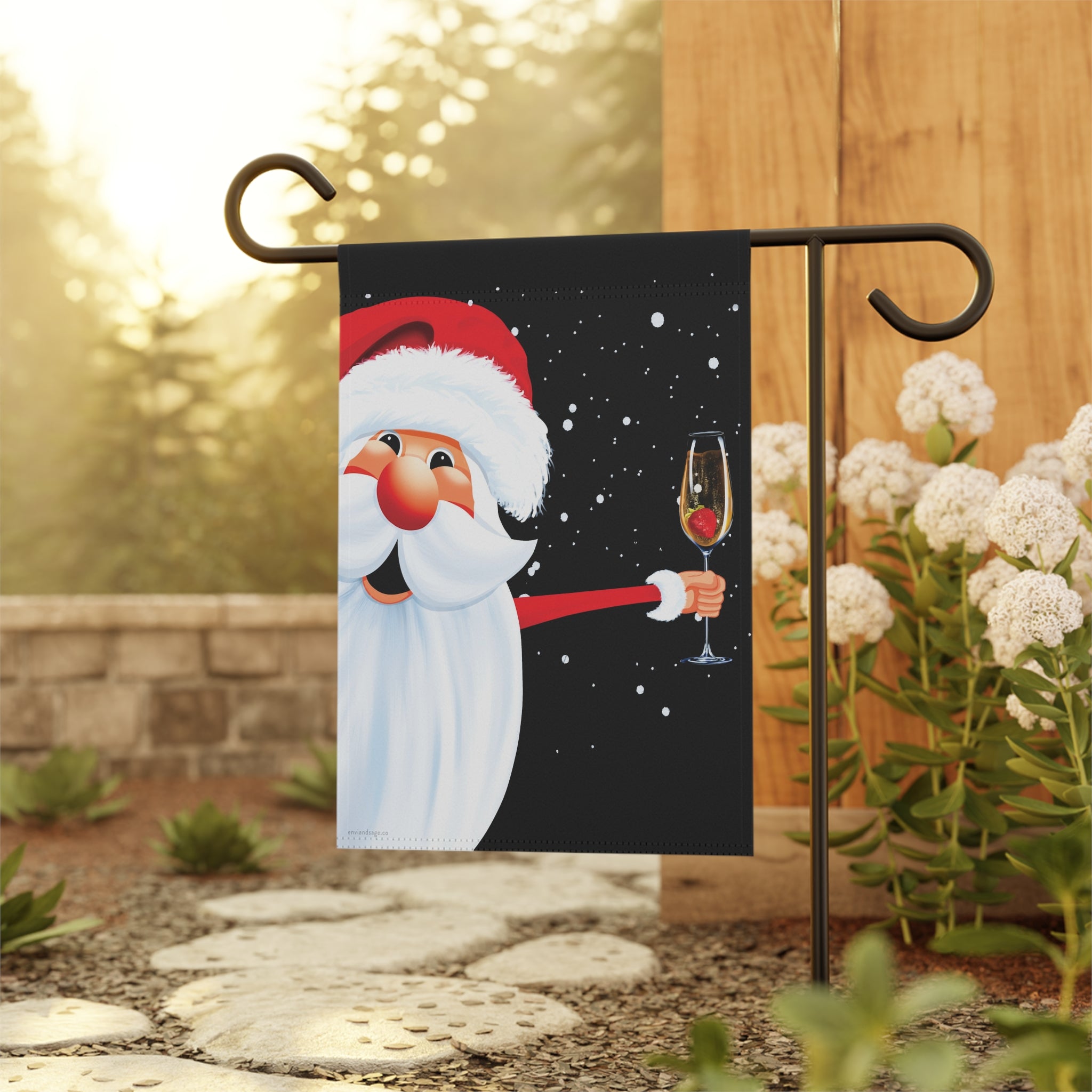 Champagne Party Santa Funny Christmas Flag