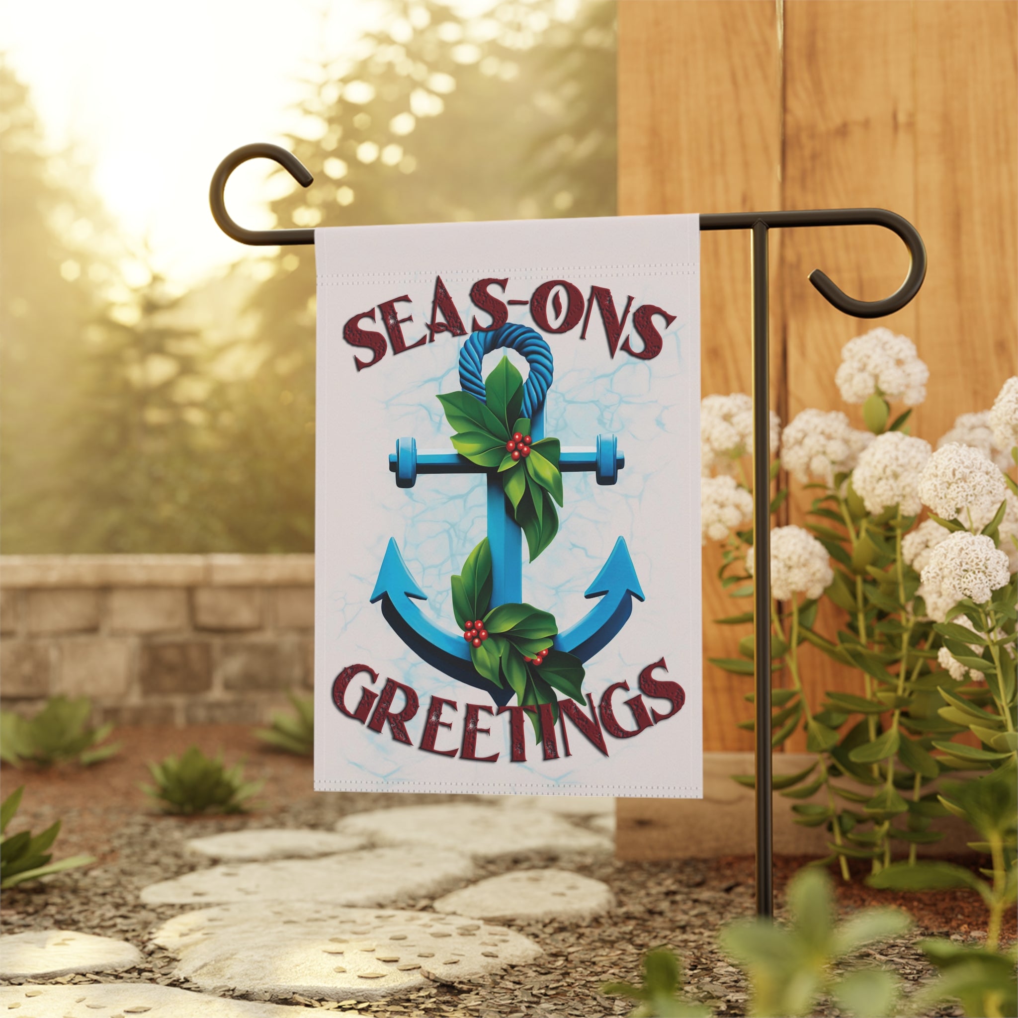 Seasons Greetings Coastal Christmas Yard Flag