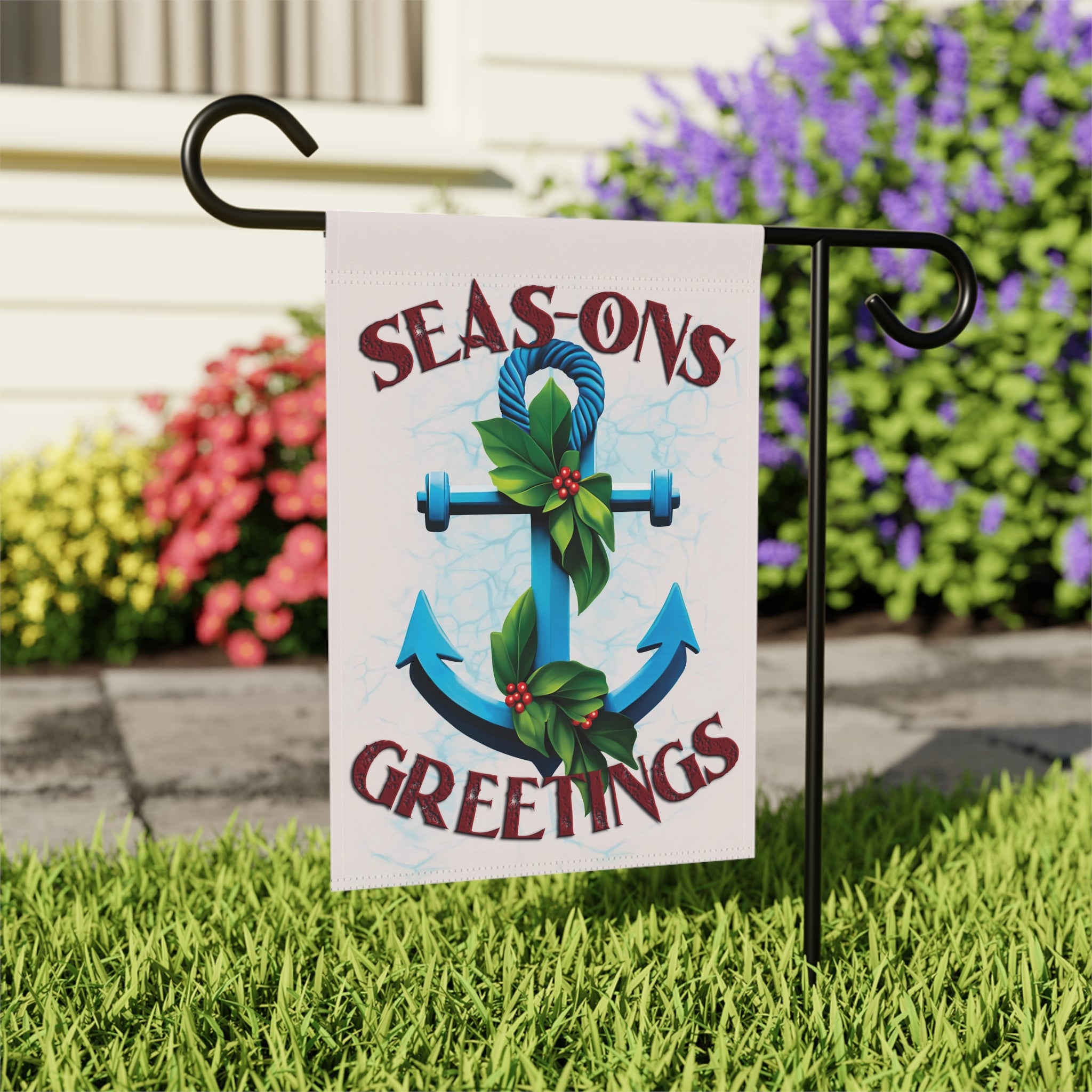 Seasons Greetings Coastal Christmas Yard Flag