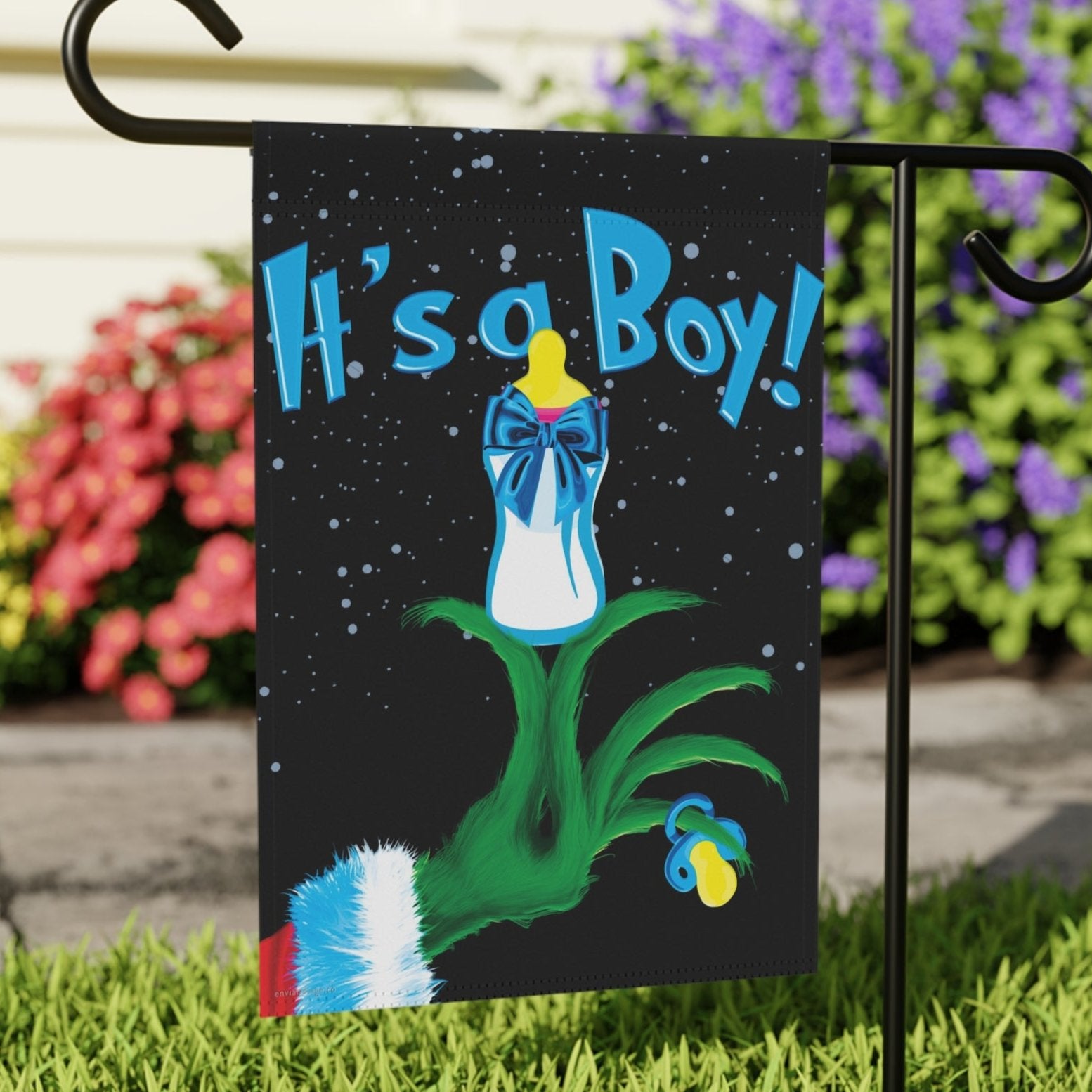 It's a Boy Grinch Holiday Baby Announcement Christmas Flag