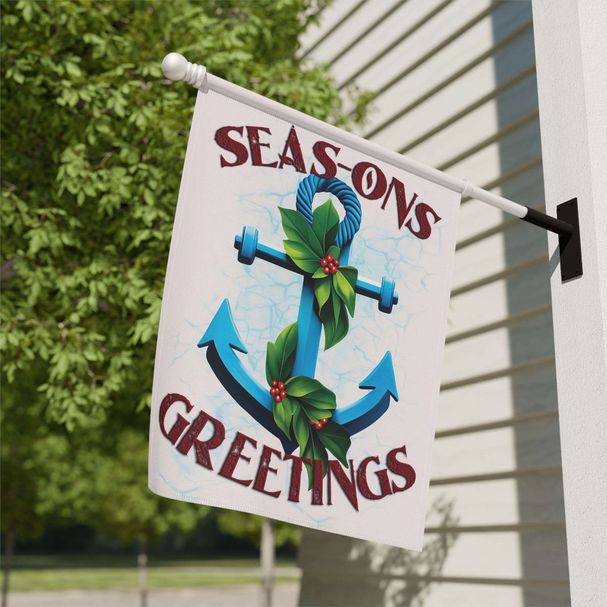 Seasons Greetings Coastal Christmas Yard Flag