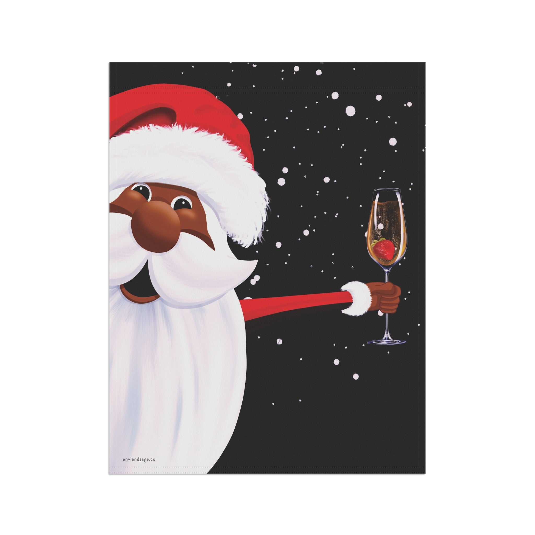 African American Champagne Party Santa Christmas Flag