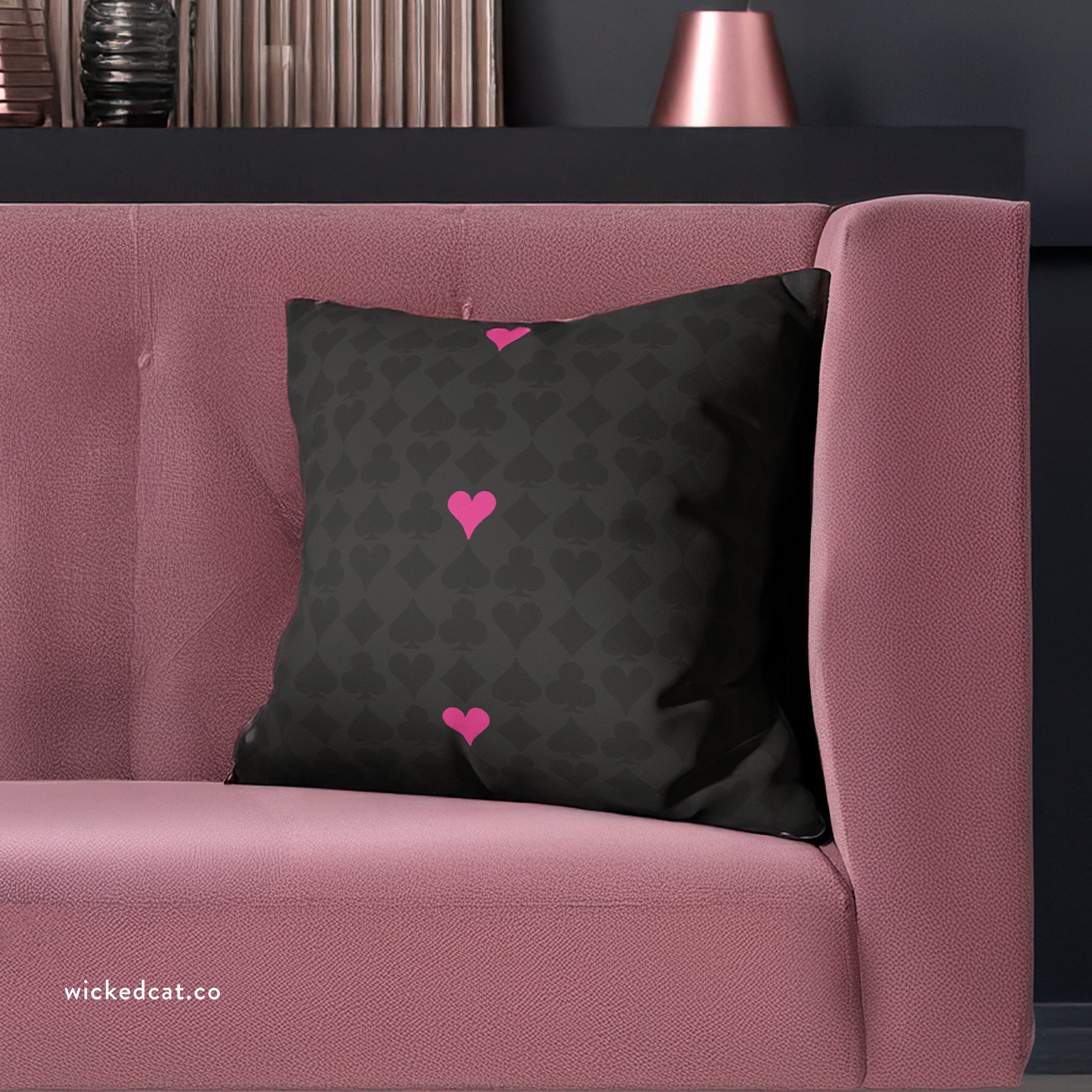 Playing Cards Heart Black and Pink Soft Accent Pillow Cover