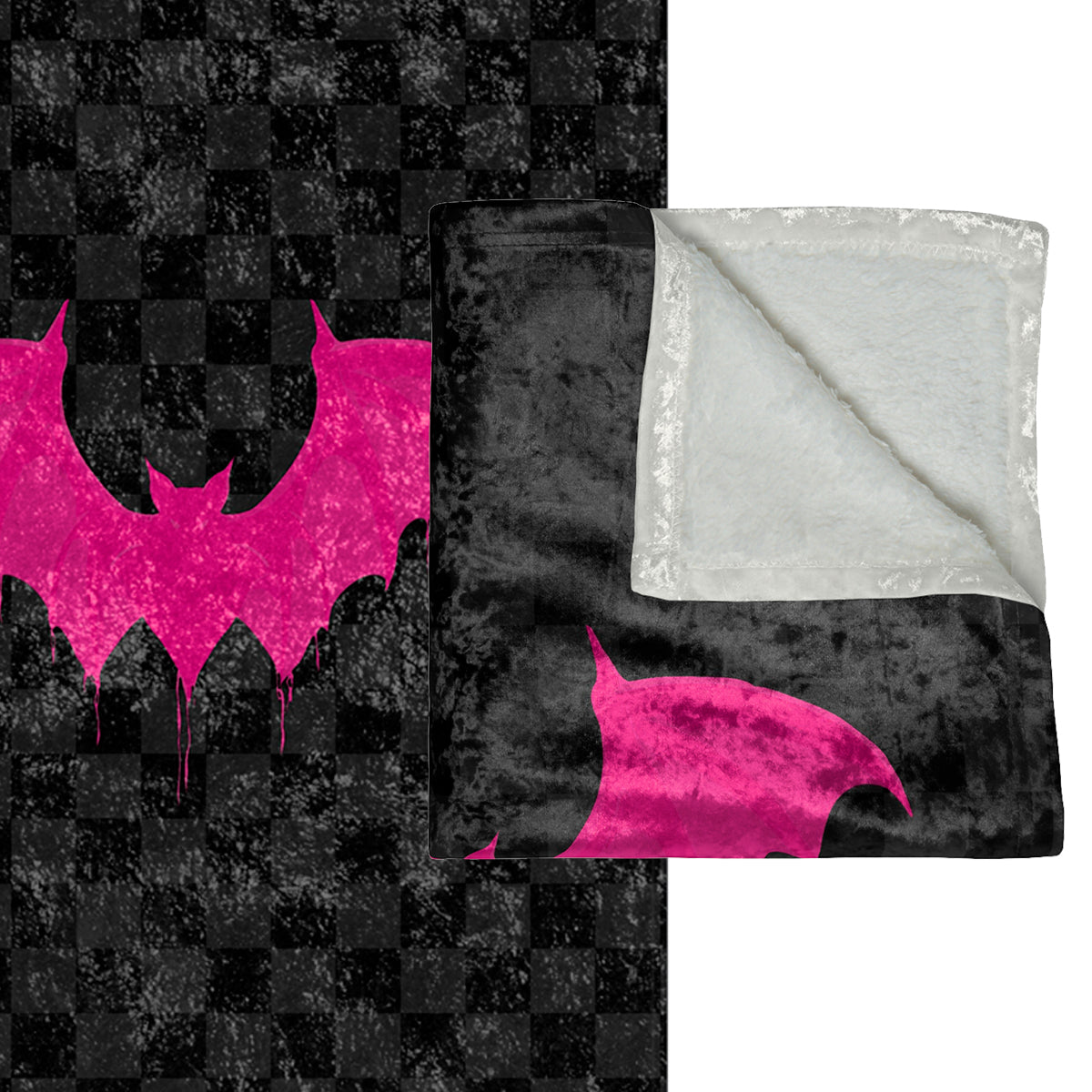 Pink Bat Checkered Decorative Throw Blanket